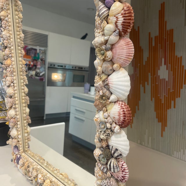 Glass 1980s Shell Encrusted Wall Mirror For Sale - Image 7 of 12