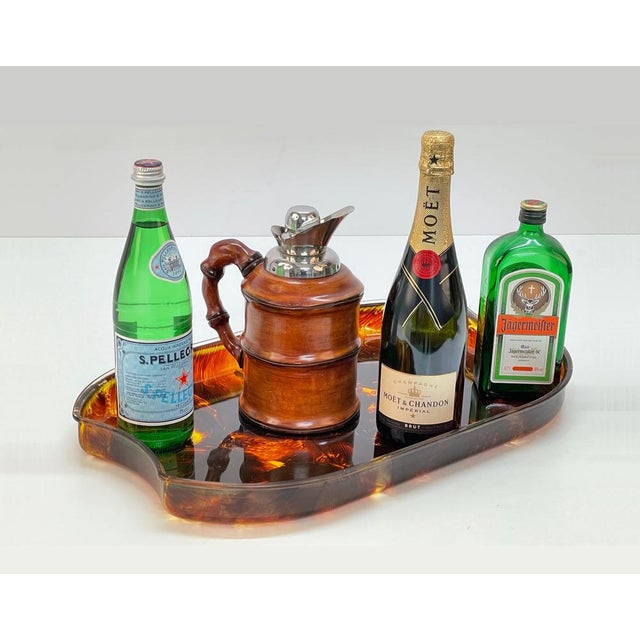 Mid-Century Modern Oval Serving Tray in Tortoiseshell Effect Acrylic Glass, Italy, 1970s For Sale - Image 9 of 15