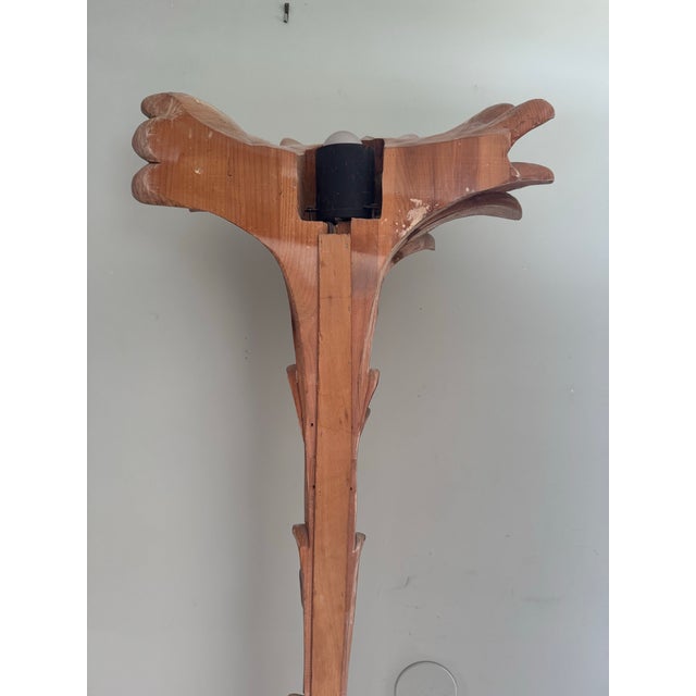 Vintage Carved Cerused Wood Italian Palm Tree Roche Bobois Style Floor Lamp For Sale - Image 9 of 12
