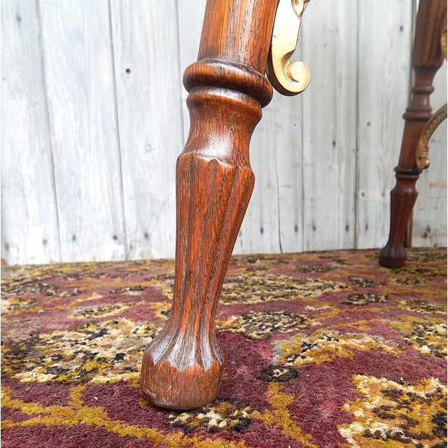 Brown 1920's Oak & Gilded Iron Parlor Table For Sale - Image 8 of 9