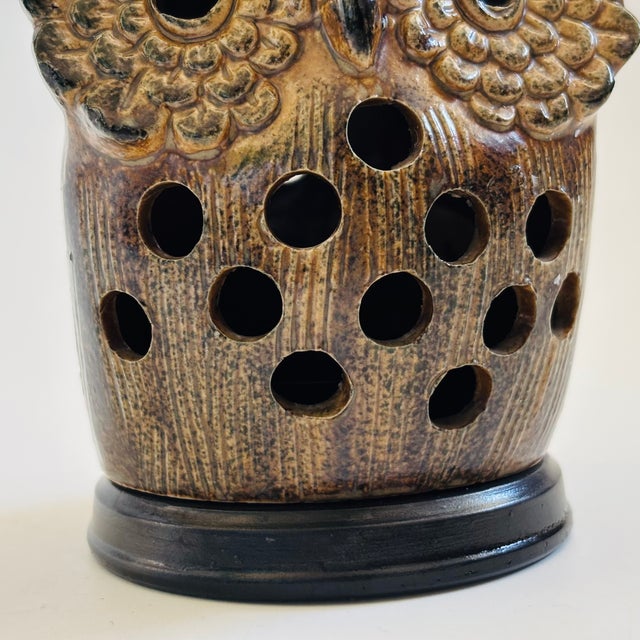 Brown Mid Century Pottery Owl Votive Candle Holder For Sale - Image 8 of 9