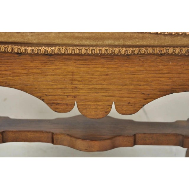 Brown Antique Eastlake Victorian Carved Walnut Stool Bench With Needlepoint Seat For Sale - Image 8 of 9