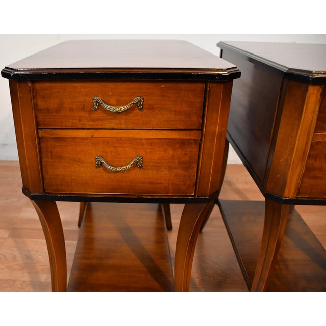 Shaw Furniture Company 1940s Shaw Decorating Corp English Regency Satinwood Pair Side Tables End Tables For Sale - Image 4 of 14