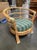 Set of 5 Mid-Century two-strand rattan barrel back armchairs/dining chairs with skeleton arms and flannel padded seats....