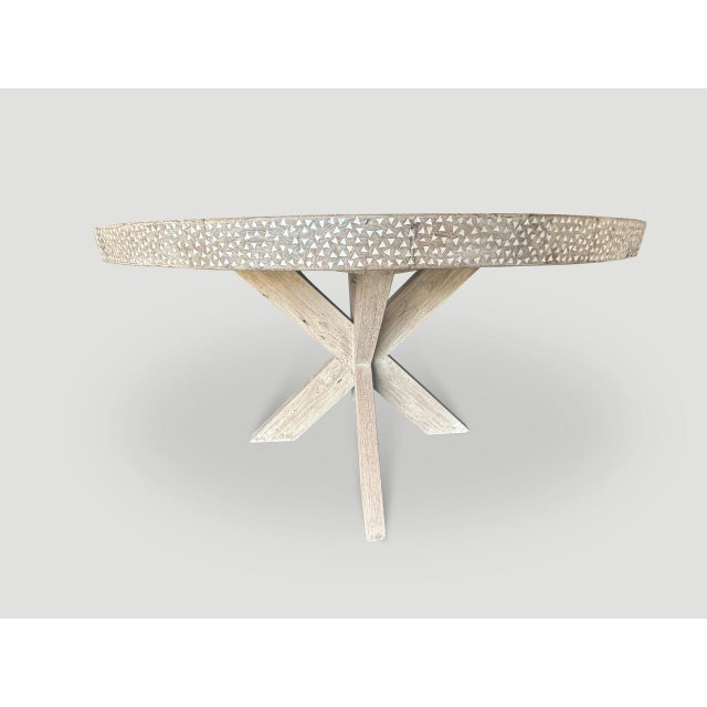 Andrianna Shamaris Round Shell Inlaid Teak Wood Table For Sale - Image 12 of 18