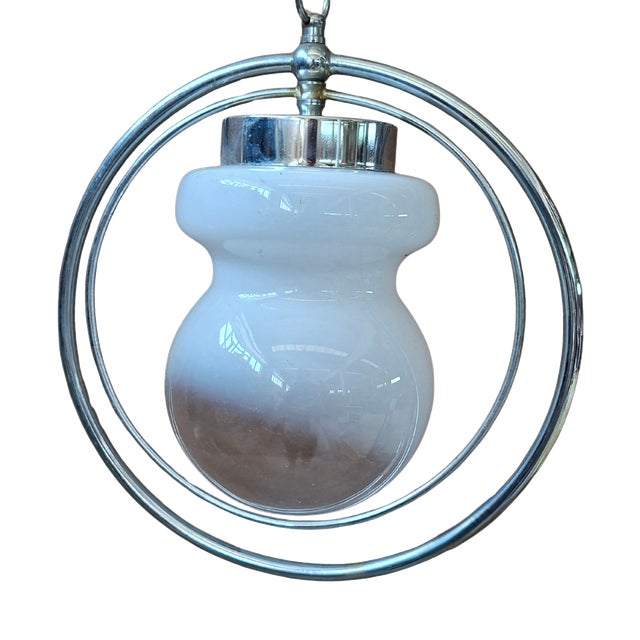 Vintage Space Age Opal Glass and Chrome Pendant, 1970s For Sale