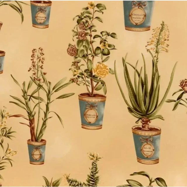 Hand Printed European Fabricut Vervain Botanique Green Rusty-Red Turquoise Yellow Botanical Potted Floral Fabric- 1 Yard For Sale - Image 11 of 11