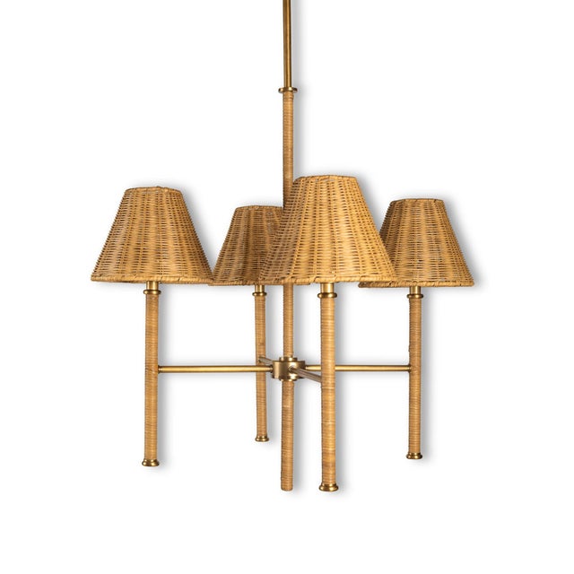 Traditional Malibu Rattan Four-Arm Pendant For Sale - Image 3 of 6