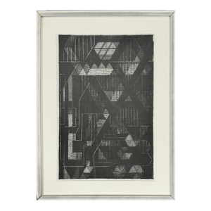 Postmodern Abstract Geometric Charcoal Sketch by Ken Warwick, Framed