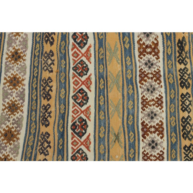 1960s Ethnic Design Ikat Tribal Yellow Striped Kilim Rug For Sale - Image 11 of 13