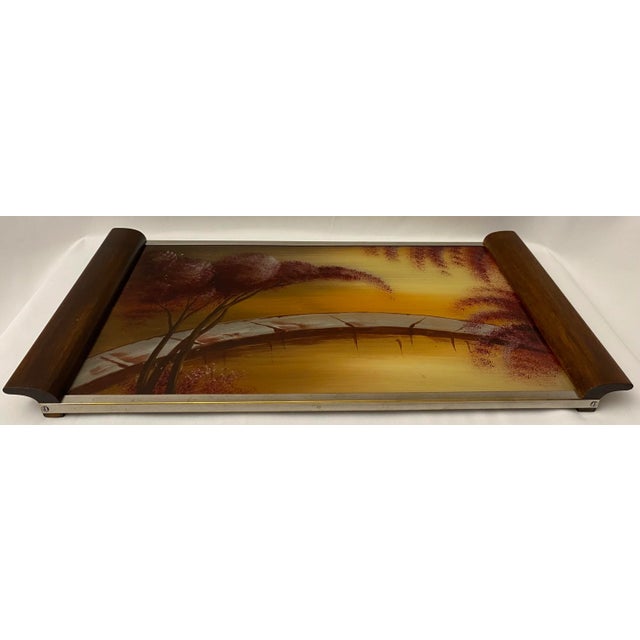 Early 20th Century Art Deco Style Serving Tray With Japanese Cherry Blossoms For Sale - Image 5 of 6