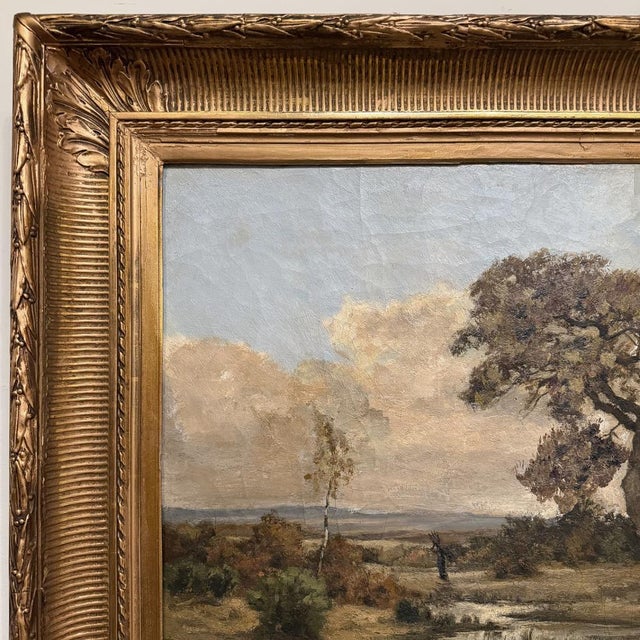 Wood 19th Century Oil Painting on Canvas in Original Gilt Frame by Théodore Baron (1840–1899) For Sale - Image 7 of 16
