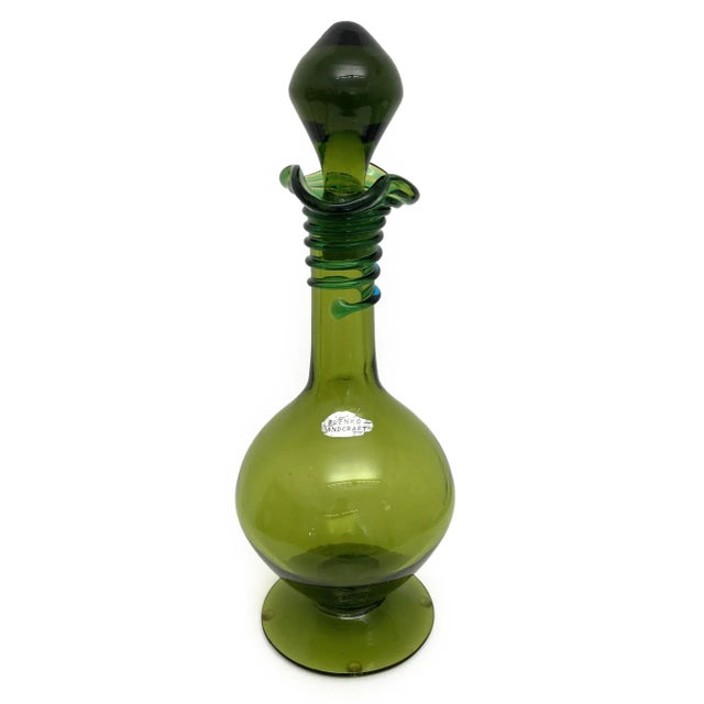 Vintage Blenko Decanter, by Joel Philip Myers, Circa 1968, Olive Green For Sale - Image 11 of 11