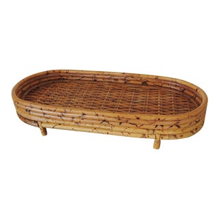 Vintage Oval Faux-Tortoise Woven Vanity Tray For Sale