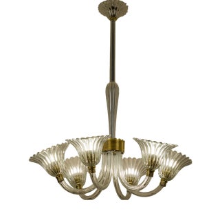 Mid-Century Murano Glass 6-Light Chandelier attributed to Barovier & Toso, 1930s For Sale
