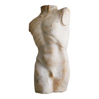 Vintage French Plaster Male Torso Sculpture For Sale