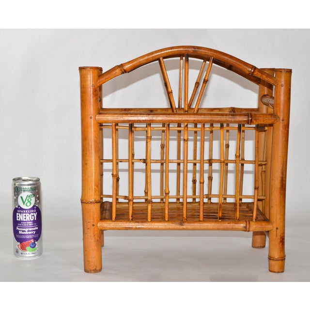 Brown 1950s Chinoiserie Bamboo Hand-Crafted Magazine Rack Newspaper Stand For Sale - Image 8 of 17