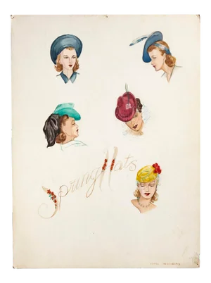 1920s Canadian Fashion Maquette, Spring Hats (Esther Goldenberg)