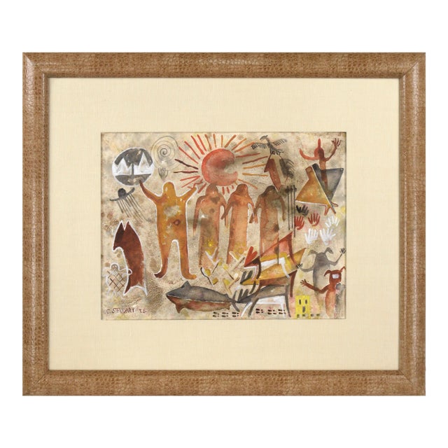 Charles Stewart Pictographs and Symbols Rain Dance Taos Society of Artists Taos New Mexico Late 20th Century For Sale