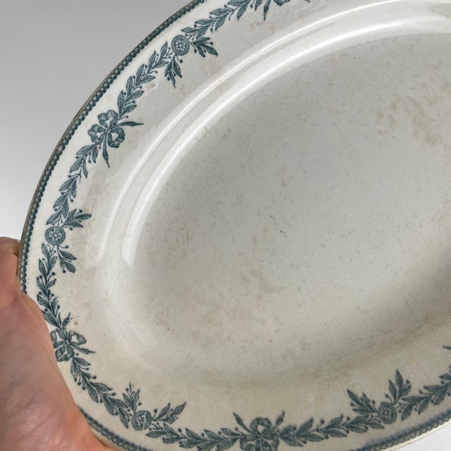 Ceramic Oval Earthenware Platter with Lauriers Pattern from Moulins des Loups, 1900s For Sale - Image 7 of 8