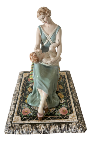 Art Deco Polychrome Ceramic Maternità Sculpture by Vincenzo Bertolotti, Italy, 1930s
