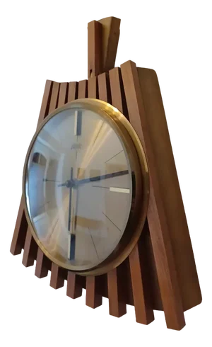 Lamellen Wall Clock in Teak and Brass from Atlanta Electric / Junghans, 1950s-1960s