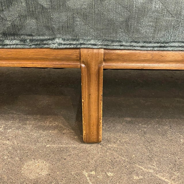 Reupholstered Mid Century Modern Sofa Done in a Geometric Cut Velvet. For Sale - Image 4 of 10