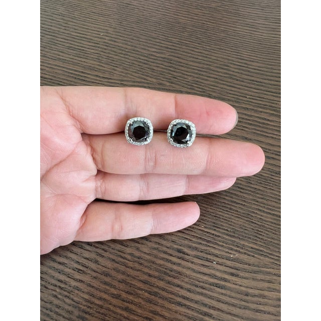 Metal 5.92 Carat Black Diamond White Diamond 14 Karat White Gold Stud Earrings, A Pair For Sale - Image 7 of 7