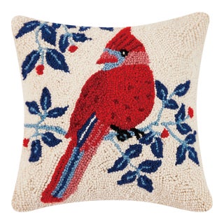 Nordic Blue Cardinal Hook Pillow 14" x 14" For Sale