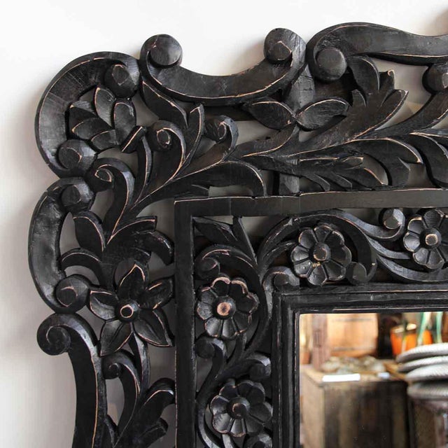 Black Floral Carved Wood Mirror Chairish