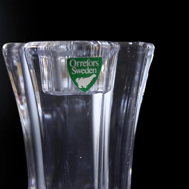 Vintage Tall crystal candle stick holder from ORREFORS Sweden 1970s Height 13.5 Width 7.