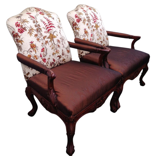 French Provincial Timeless Elegance: Pair of Rare Vintage Lillian August Statement Armchairs For Sale - Image 3 of 12