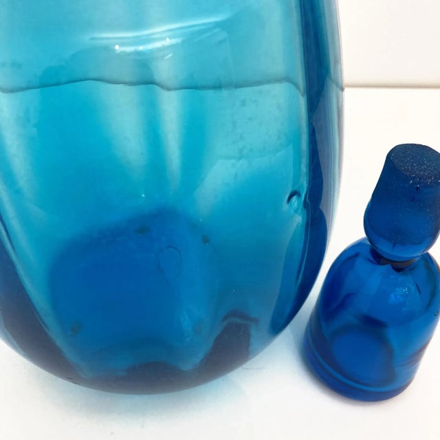 Vintage Blenko Glass, 1960s Blue Blenko Ribbed Decanter Design by John Nickerson For Sale In San Francisco - Image 6 of 9