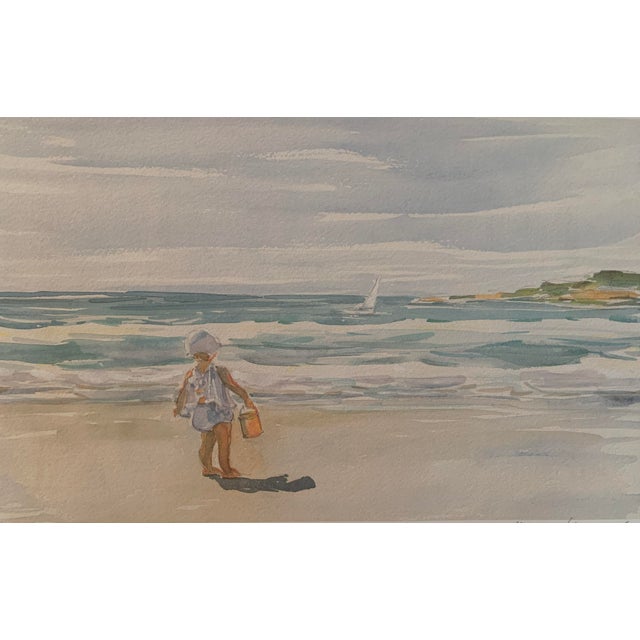 Whimsical Lithograph by Michelle Richard Kennedy titled First Day At The Beach. Original art from the collection of...