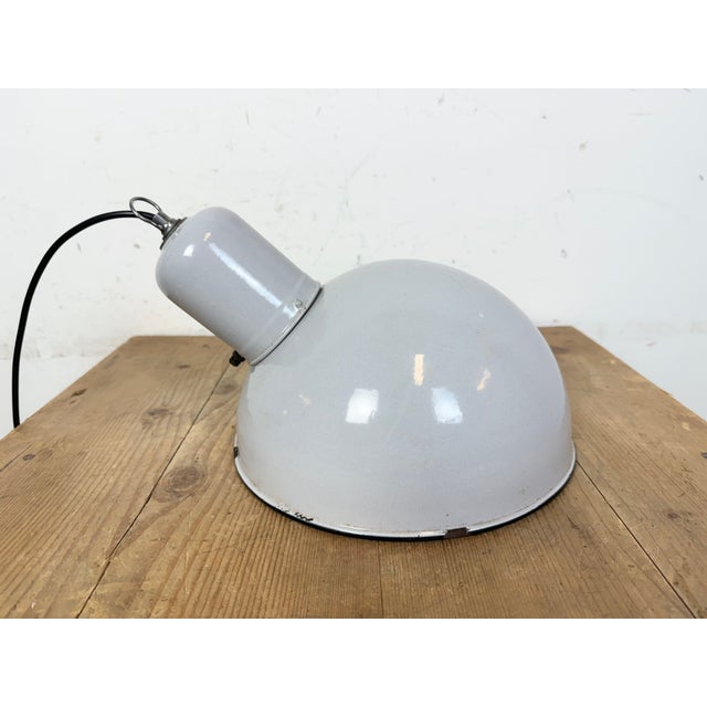 Industrial Grey Enamel Factory Pendant Lamp, 1960s For Sale - Image 10 of 18