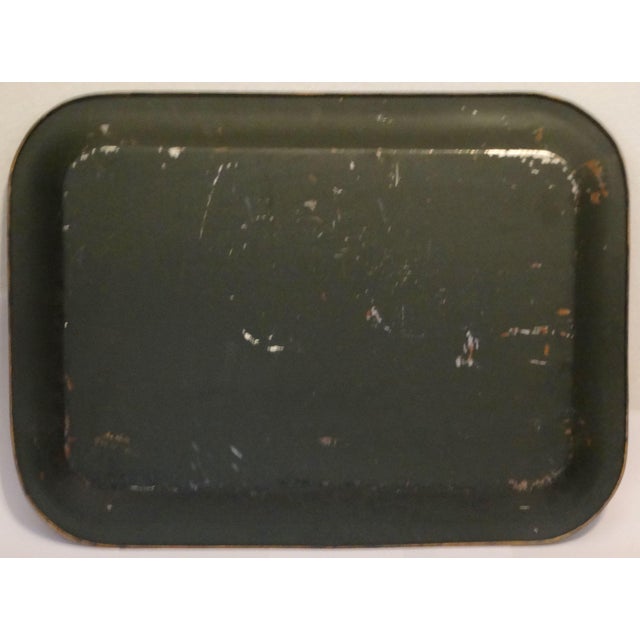 Dark Green Statement Size Hand Painted Toleware Tray 28 Inches For Sale - Image 8 of 8
