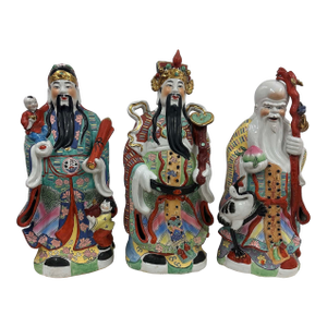 Huge Set of 3 Vintage Chinese Fu Lu Shou Feng Shui Trio Gods Figurines Statues