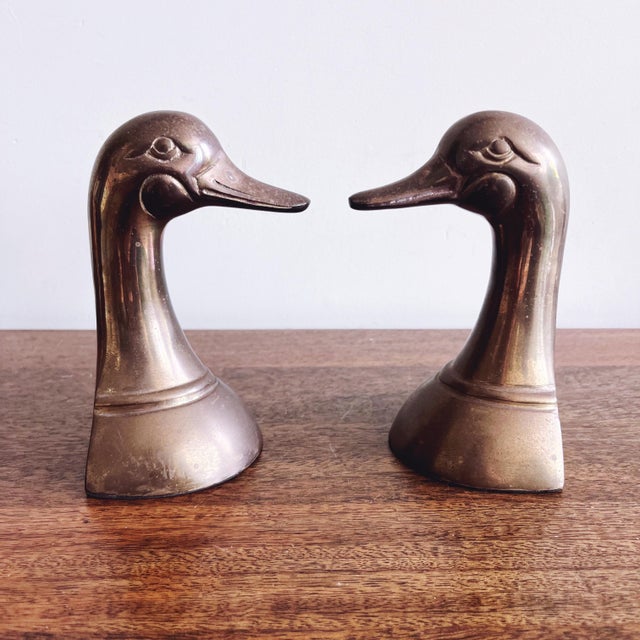 Vintage pair of solid brass duck bookends, made in Korea. 3” x 3.5” x 6.5” each
