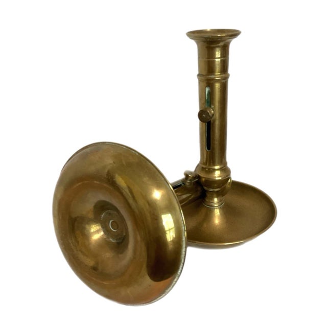 Pair of Brass "Chamberstick" Candle Holders - Likely Antique For Sale - Image 4 of 7