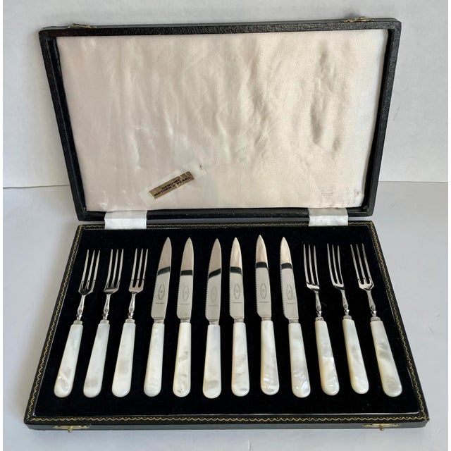 Antique George Butler & Co. Sheffield England Mother of Pearl Knife and Fork Set -Set of 12 For Sale - Image 10 of 10