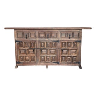 Late 19th Century Spanish Baroque Carved Walnut Tuscan Three Drawer Credenza or Buffet For Sale