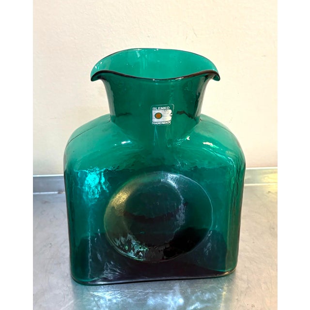 Mid-Century Modern 1960s Blenko Hand Blown Glass Teal Pitcher For Sale - Image 3 of 5