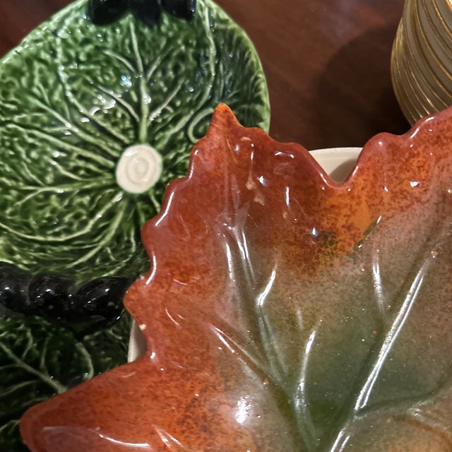 Mid-Century Modern Vintage Orange Ceramic Leaf Ashtray/Catchall For Sale - Image 3 of 6