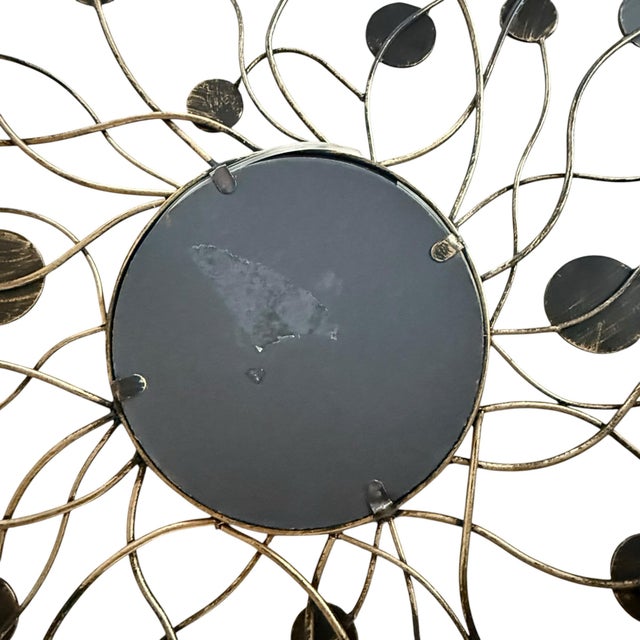 1990s Sculptural Metal Sunburst Mirror With Convex Center For Sale - Image 5 of 7