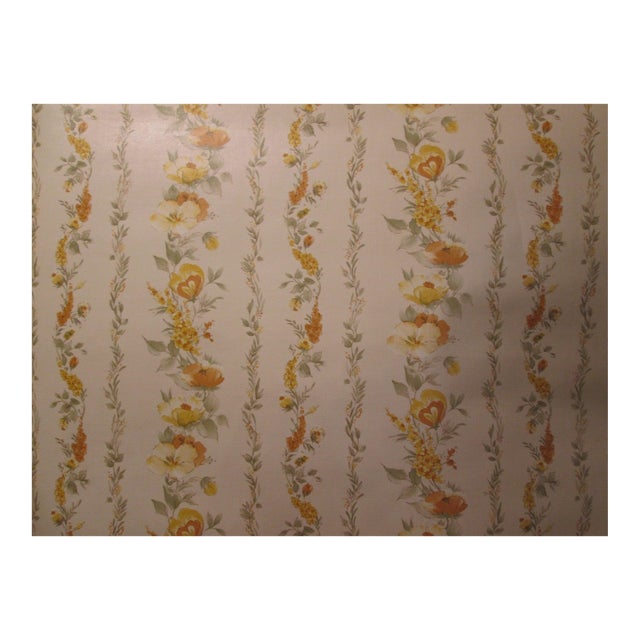 Vintage 1980s Striped Orange Floral Motif Wallpaper For Sale
