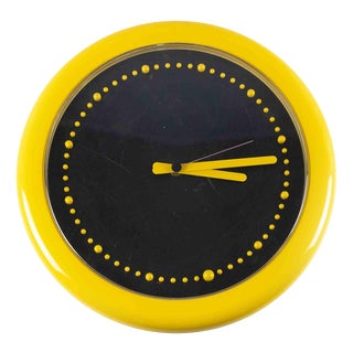 Vintage Yellow Wall Clock in Plastic, Italy, 1980s For Sale