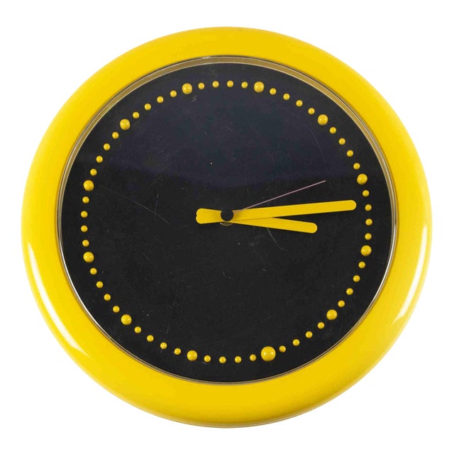 Vintage Yellow Wall Clock in Plastic, Italy, 1980s For Sale