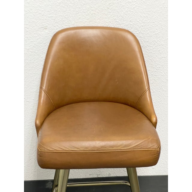 West Elm Mid Century Leather Swivel Counter Stool For Sale In San Francisco - Image 6 of 12