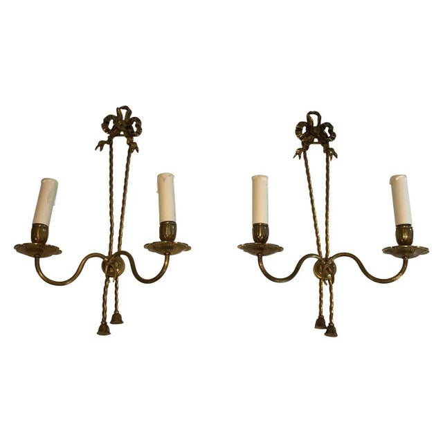 1950s French Louis XVI Style Bronze Wall Lights with Ribbons - A Pair, Unwired For Sale - Image 13 of 13