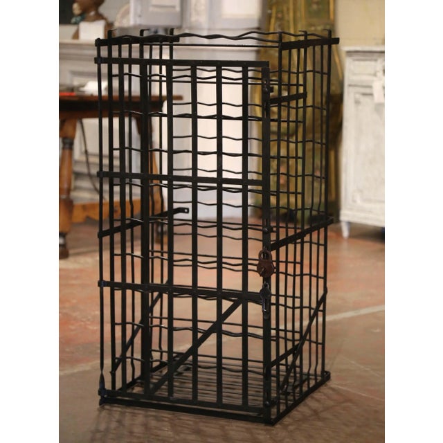 19th Century French Iron Wine Cage From Burgundy With Lock and Key For Sale - Image 4 of 9